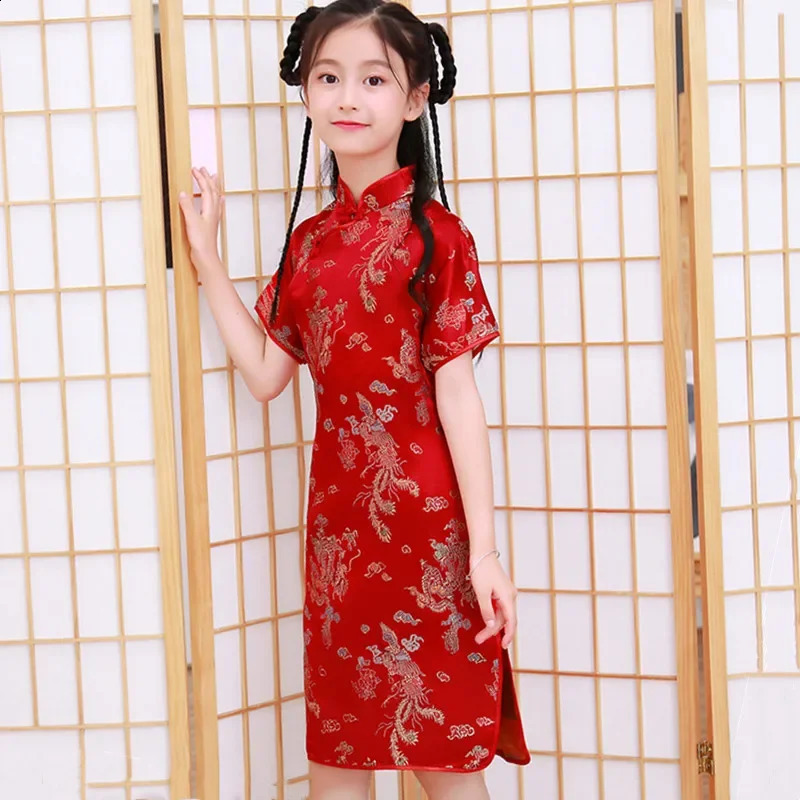 Fashion Modern Cheongsam Children Girls Dresses Summer Baby Casual Qipao Costumes Kids Clothes Chinese Style Girl Dress Vestidos 250116