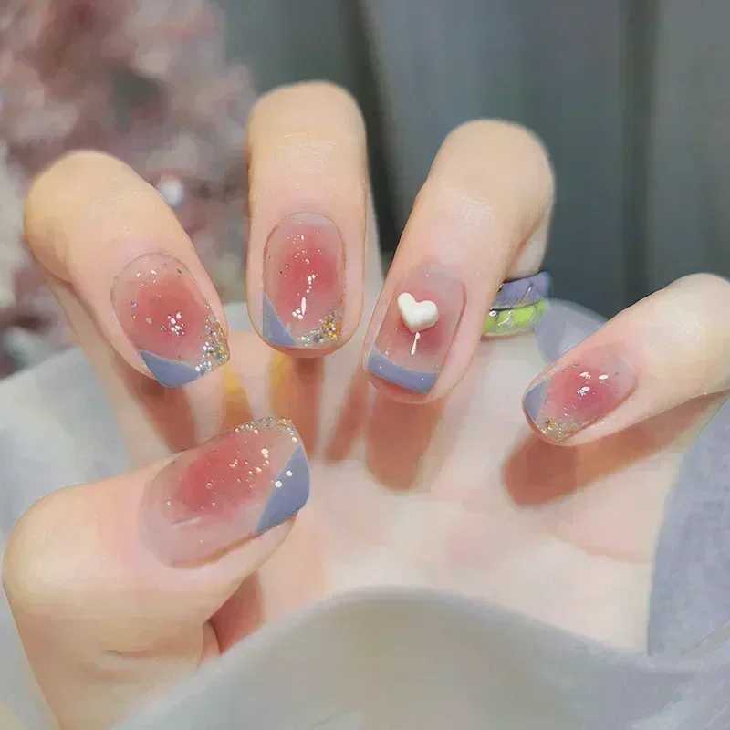 24 pieces of ballet dancer fake nails short nail beauty tools with glue fake nails full set of artificial nail tips ergonomicW250120