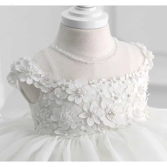 White bead baby shower dress with lace decal communion childrens birthday party wedding dress baby shower dress X250203