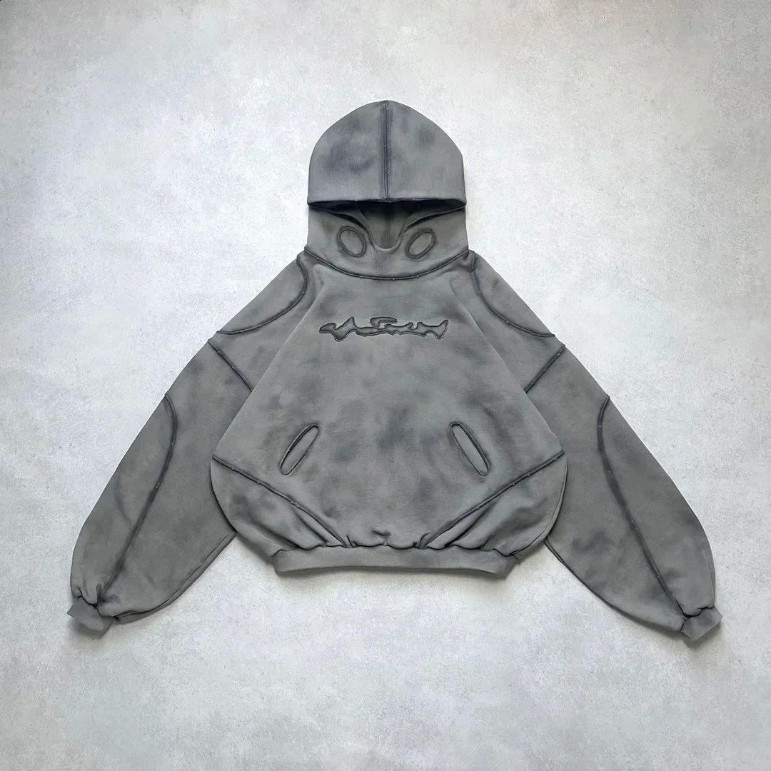 Y2k Streetwear Hoodie Gothic Retro Three Dimensional Line Hooded Sweatshirt Men Women Hip Hop Harajuku Simple Loose 250122