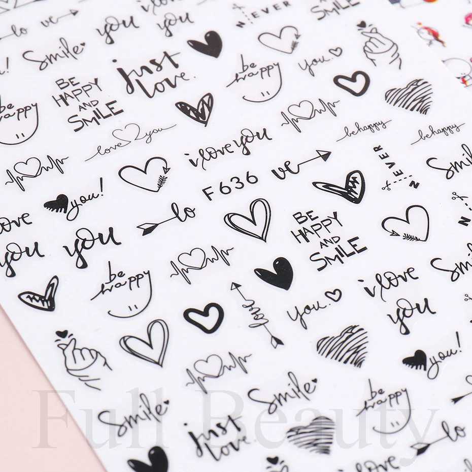 3D Nail Stickers Heart Love Design Nail Art Decals Valentines Letters Adhesive Transfer Sliders 2025 Manicure Tattoo DecorationsXJ250120