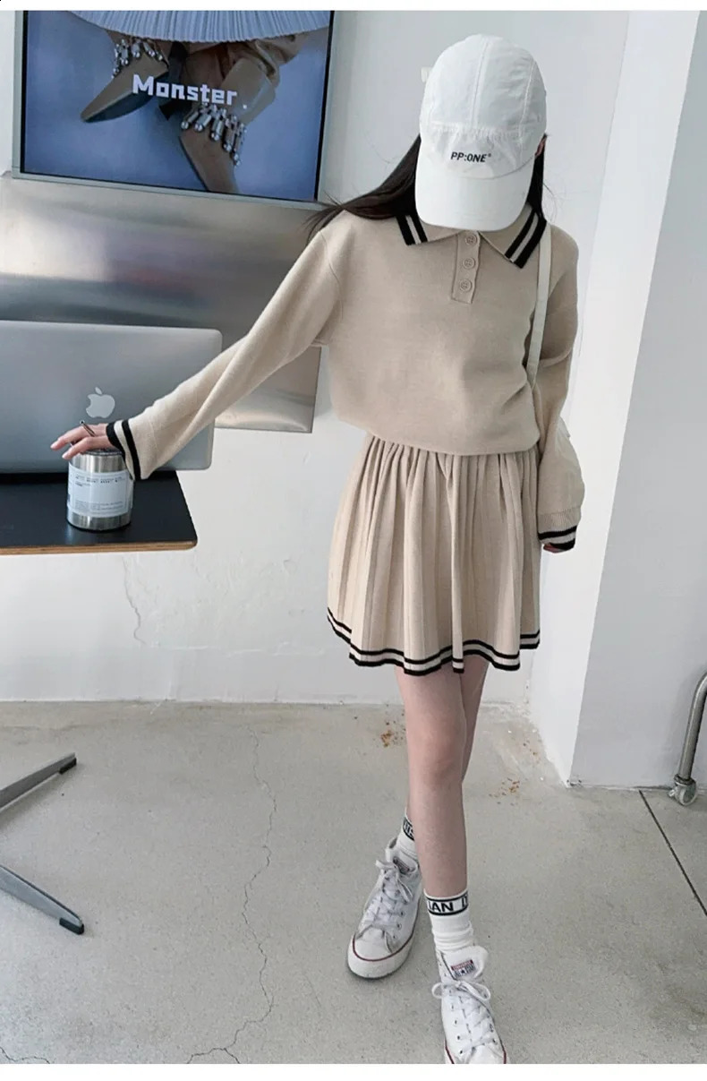 winter spring Girls set Clothes teenager knit sweatshirts sweater short pleated skirt baseball 4 8 10 12 year tracksuit 250117