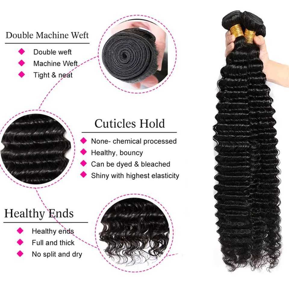 13X4 Lace Frontal Curly Hair Bundles 28 32 Inch Deep Wave Human Hair Bundles 100% Original Raw Human Hair Weaving For ExtensionsXJ250120