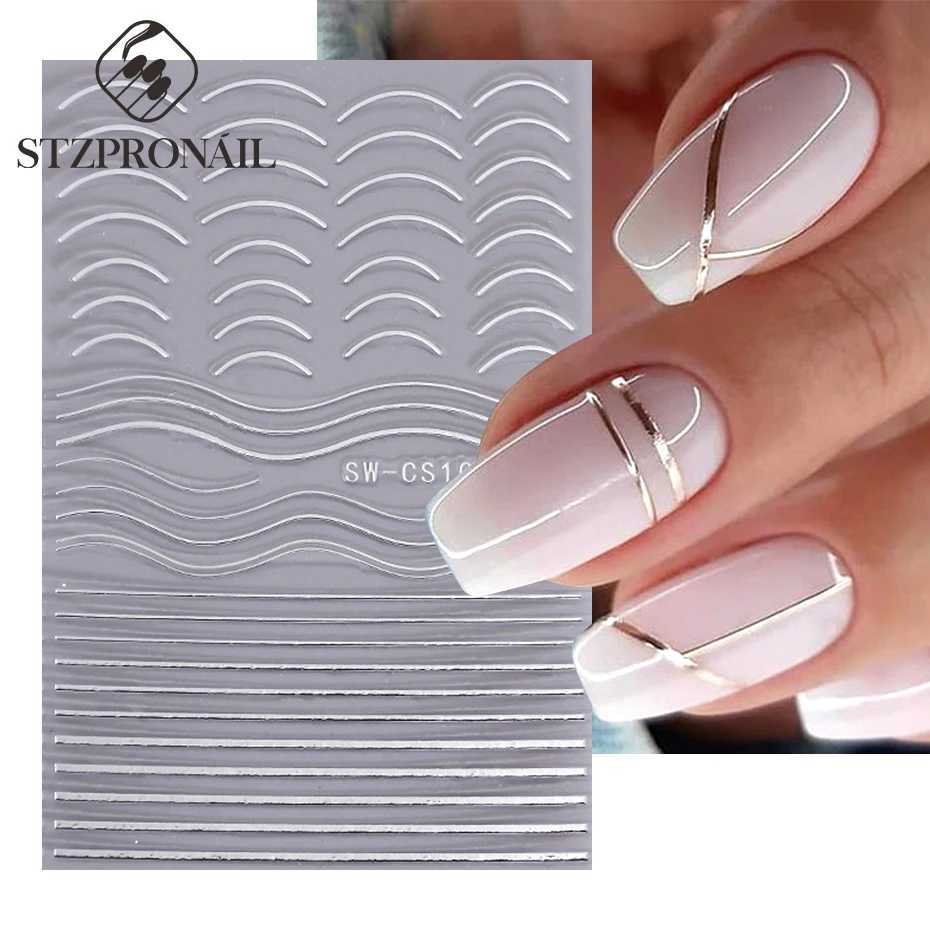 3D Gold Silver Lines Nail Sticker French Abstract Waved Stripe Slider Butterfly Heart Decals Nail Art Nails Accessories ToolsXJ250120