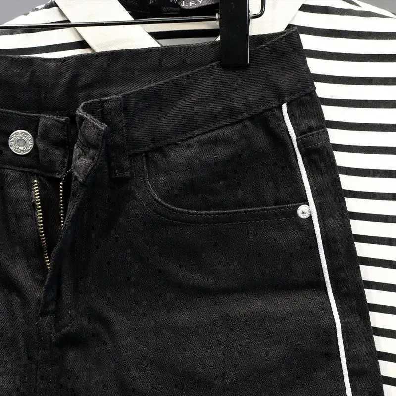 Fashion Korean Style Clothes Summer Short Pants Slim Fit Denim Jeans Shorts for Men with Striped Design Boyfriend Shorts Jeans X250203