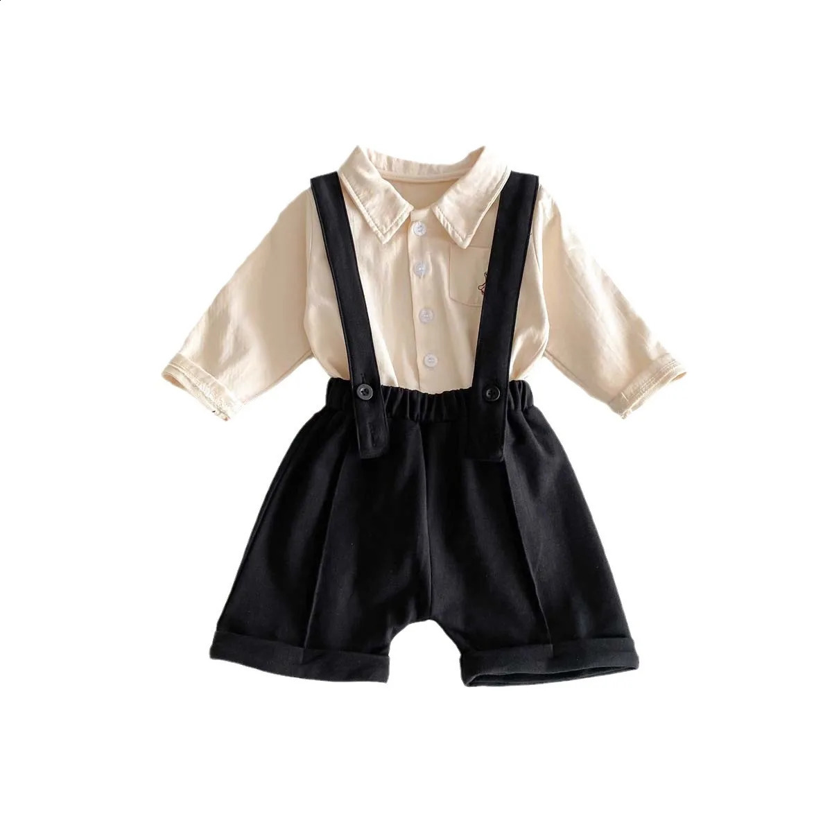 8404 Baby Clothing Set Spring Summer Korean Plaid Casual Strap Pant Or Long Sleeve Shirt Cotton Boys Twopiece 250117