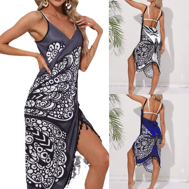 Bikini Sexy Butterfly Print Cover Up Swimwear Women Dress Summer Tunic Bath Sarong Wrap Skirt Swimsuit Elegant Beachwear