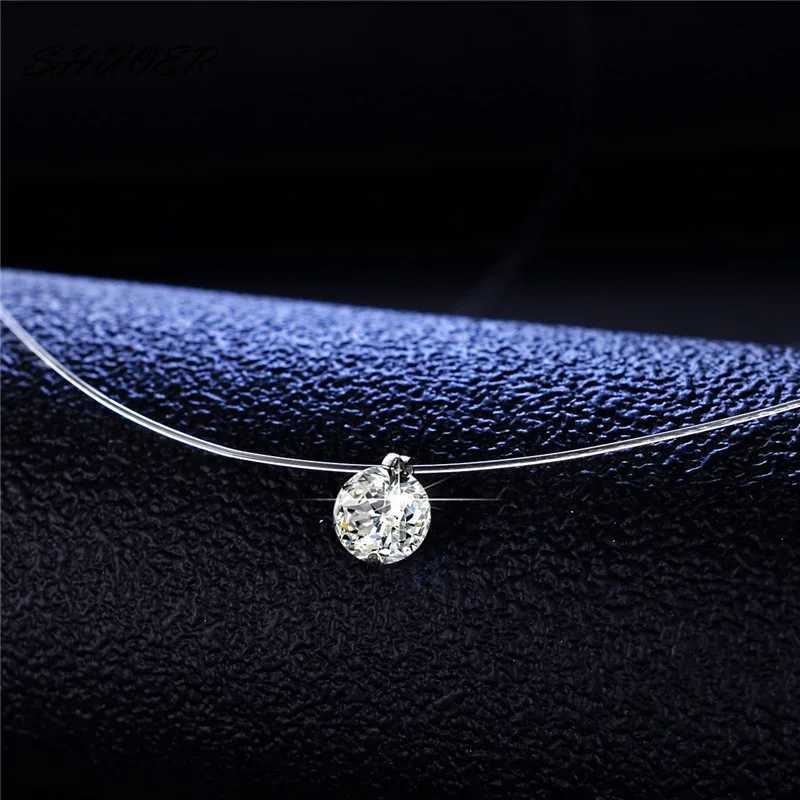 Andara 1ct Moissanite Diamond S925 Sterling Silver Invisible Transparent Fishing Line Clavicle Chain Necklace Womens JewelryXJ250114