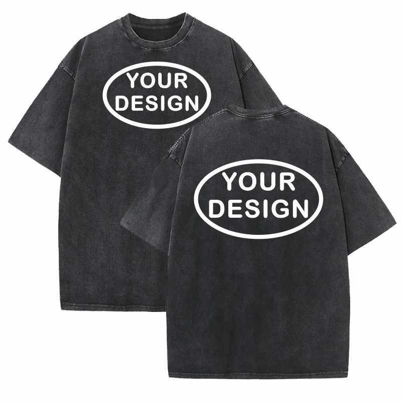 Customized T-shirt With Your Hip-hop Street Mens 100% Pure Cotton Loose Fit Distressed Printed Embroidery Personalized Top X250203