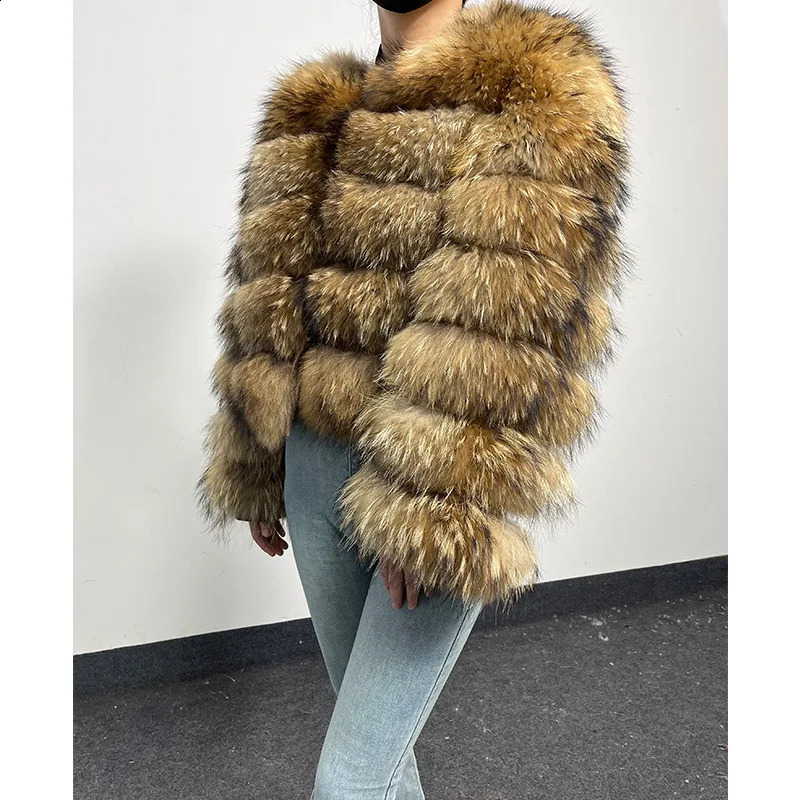 2024 Natural raccoon Real Fur Coat Women Winter Warm Jacket Detachable Long Sleeve Female Vest Furry Coats clothing 250115