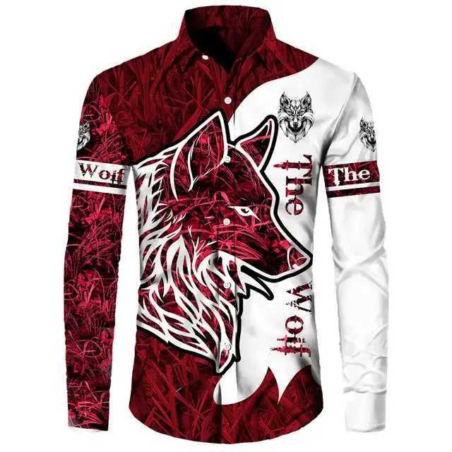 Mens Animal Wolf Fierce Pattern Shirt 3D Casual Printing Long Sleeve Shirt Mens Casual Fashion Hip-hop Unisex ClothingXJ250121