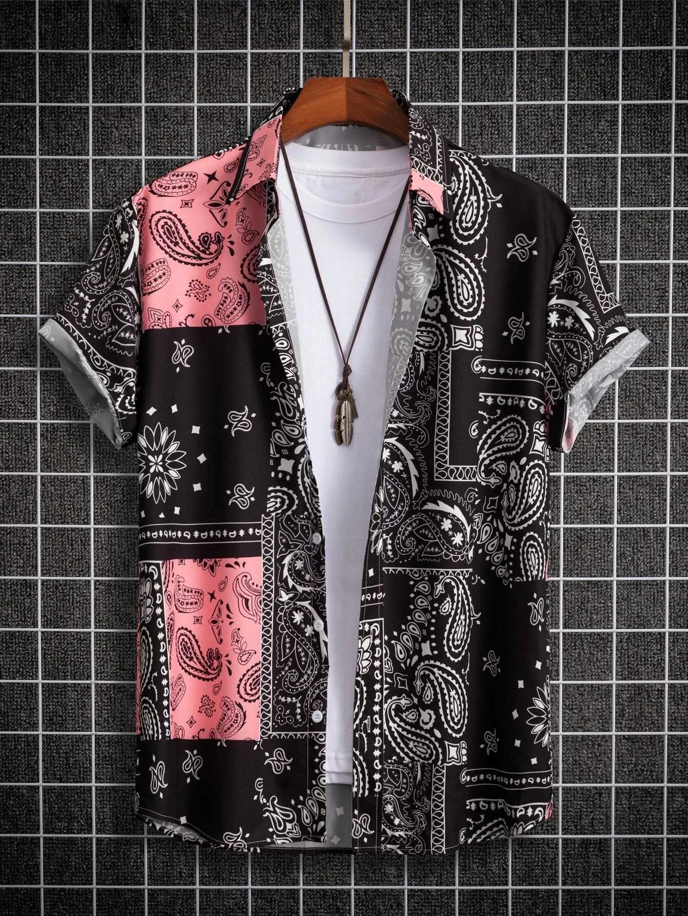 Ethnic Patchwork Design Printed mens And womens Shirts Casual Design short-sleeved Shirts Fashion Button short-sleeved TopsXJ250121