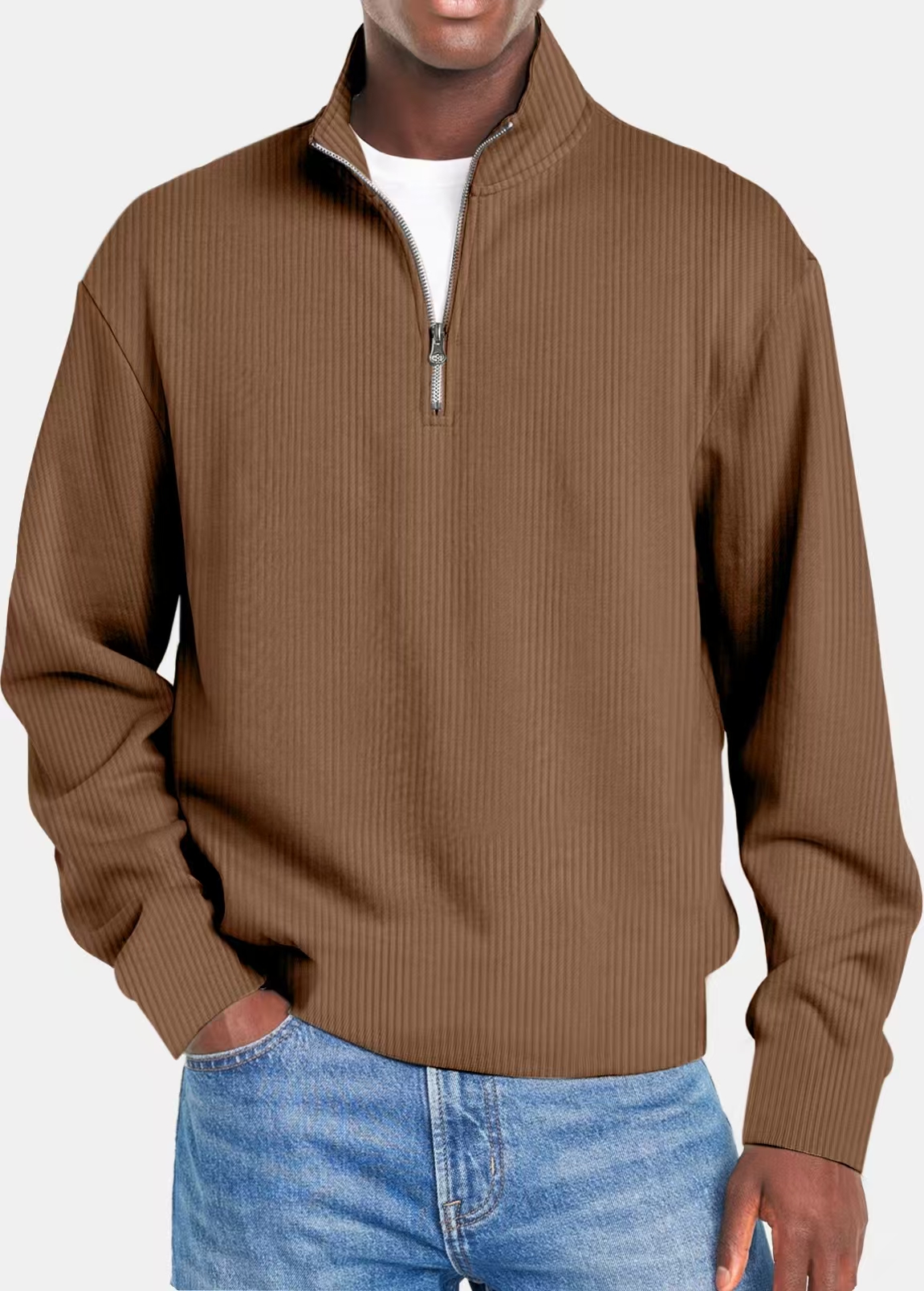 Spring and Autumn Knitted Clothes Men's Solid Color Sweater Stripe Elastic Lapel Pullover POLO Shirt Long Sleeve T-shirt#242