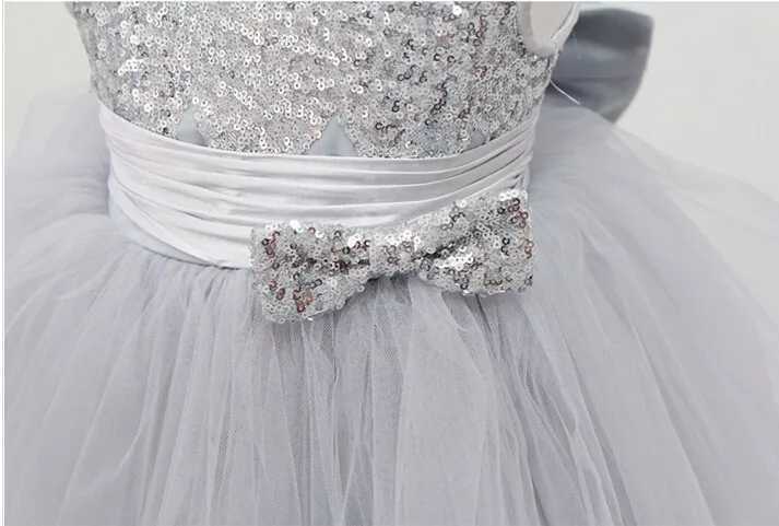 Sweet Baby Girl Dress Silver Sequin Princess Big Bow Sleeveless Infant Summer Dress Toddler Birthday Party Baptism Dress X250203