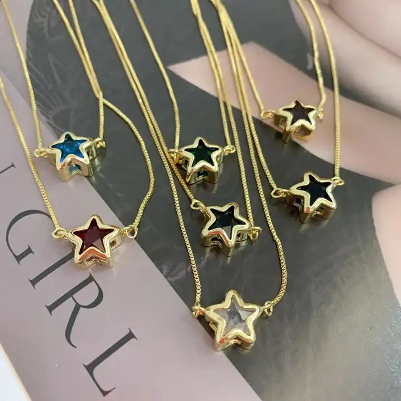 10Pcs Fashion Simple Cz Crystal Colorful Star Pendant Necklace Gold Plated Cubic Zirconia Chain Necklaces For Women Gifts 250117