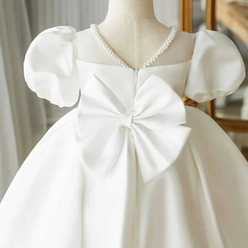 Baby Girl Princess Pearl Neck Dress Puff Sleeve Infant Toddler Child Vintage Dress Party Pageant Birthday Baptism Frocks 1-12Y X250203