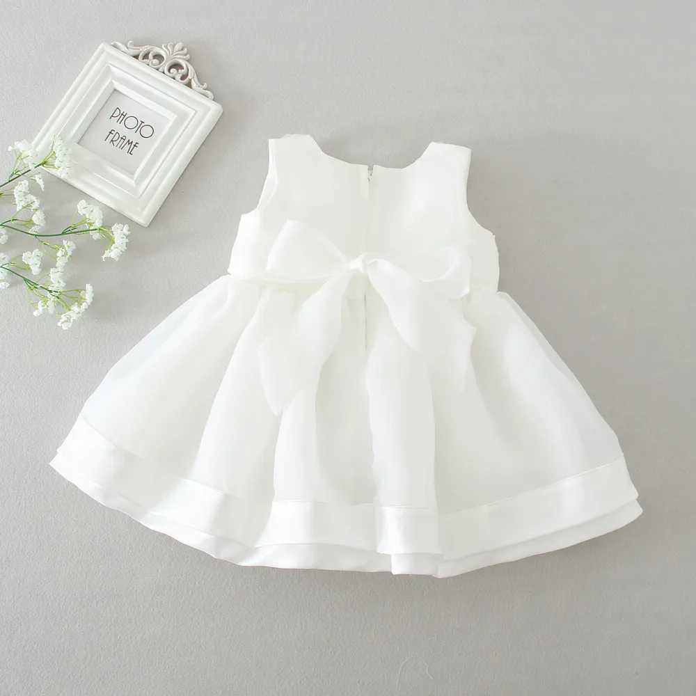 Baby Bath Dress White Wedding Birthday Party Dress Beaded Necklace Preschool Girls Christmas Dress X250203