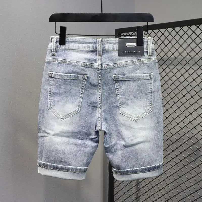 New Kpop Summer Casual Kn Length Mens Jeans Shorts Fashion Embroidered Rabbit Printed Hot Drilled Slim Thin Short Trousers X2502031