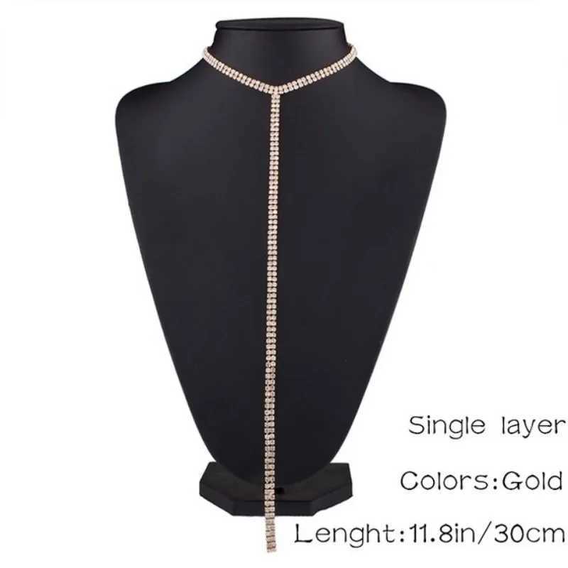Fashion Full Rhinestone Chain Necklace for Women Statement Long Tassel Choker Crystal Collar Party Jewelry Neck AccessoriesXJ250121