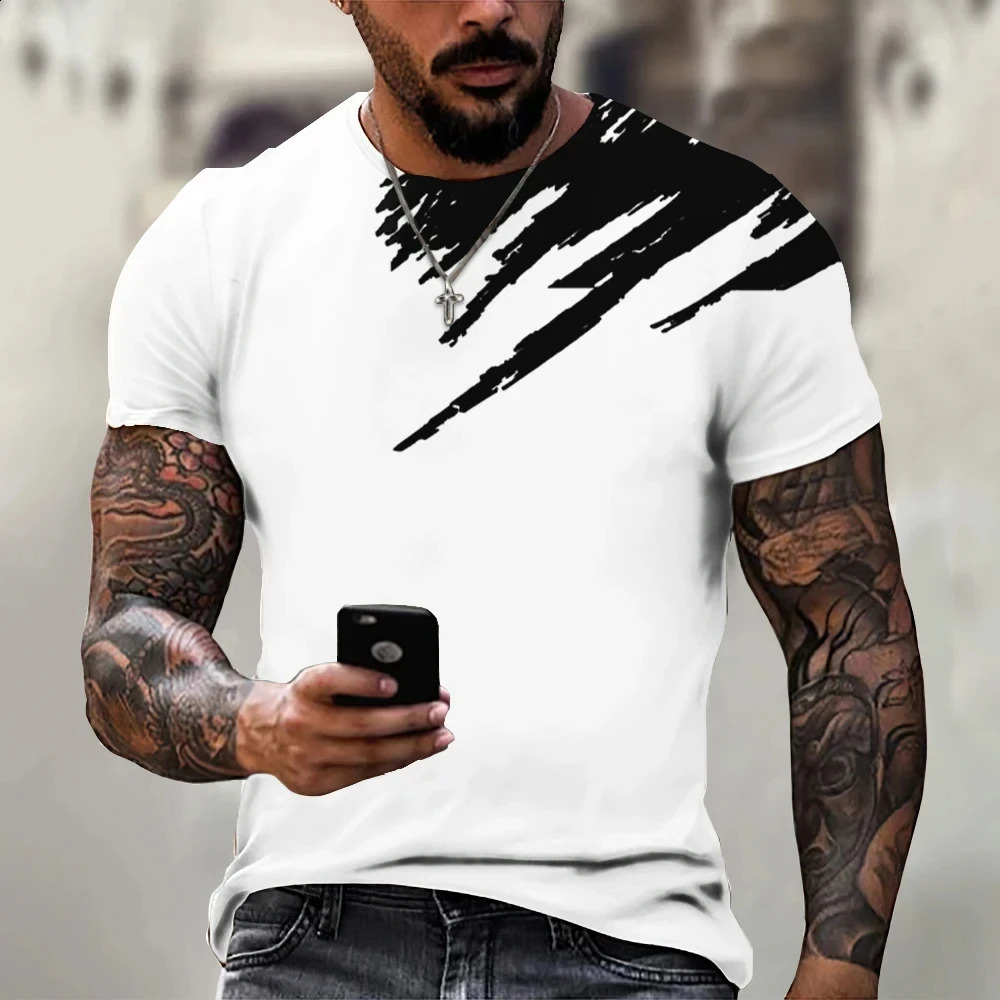 Mens Tshirt Trendy n Black And White Color Art 3D Printed Oversized Round Neck Tops Loose Casual Simple Style T Shirt 250120