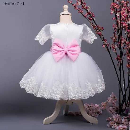 6M-14Y Preschool Baby Girl Dress Lace Bow Party Dress Christmas First Birthday Dress Short Sleeve X250203