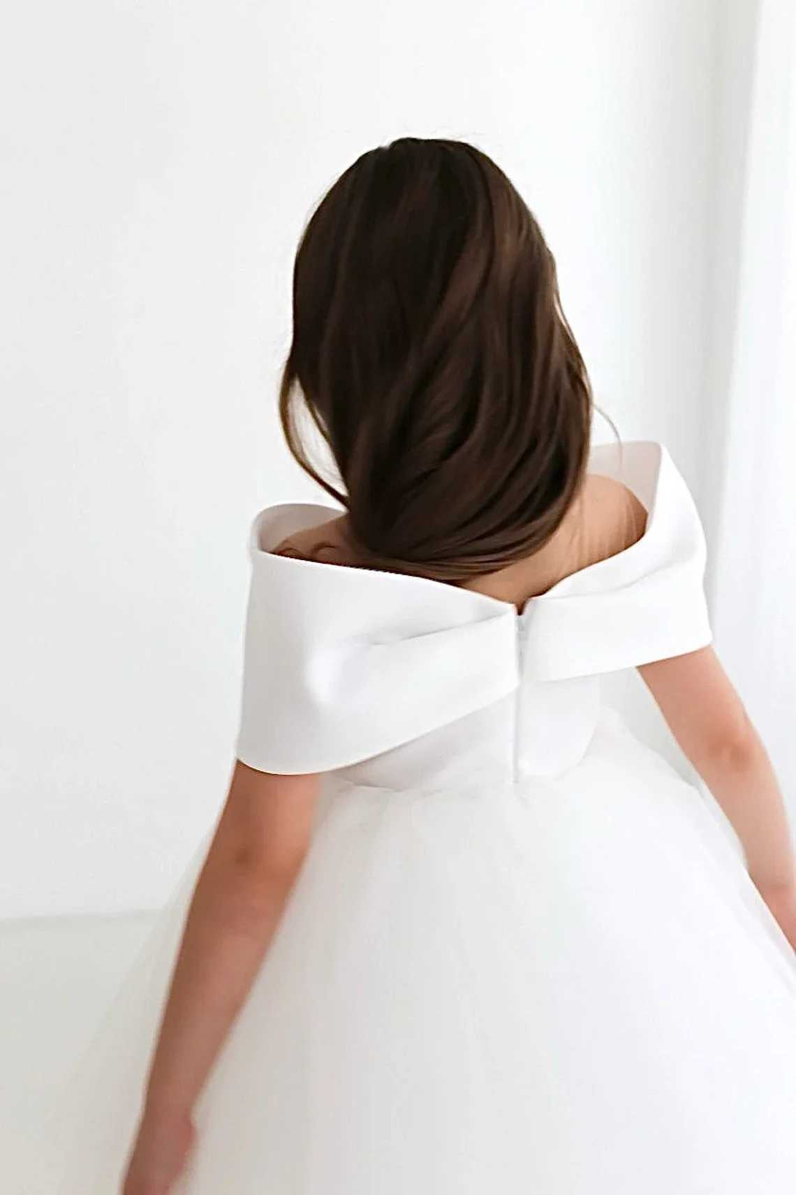 White shoulder flower girl wedding dress princess chiffon birthday party short skirt first communion baptismal dress X250203