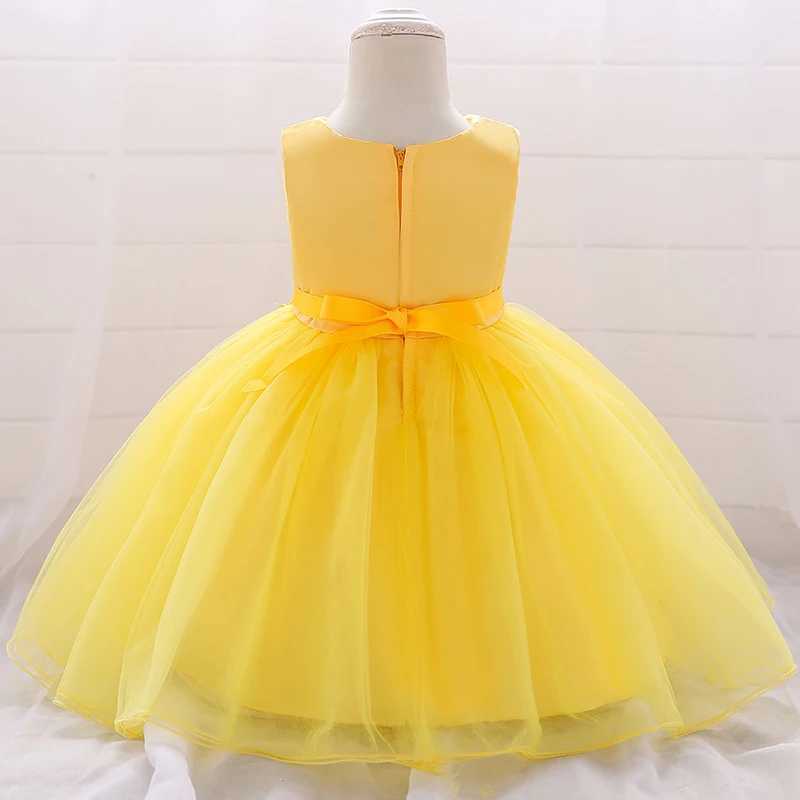 Baby Girl 1st Birthday Party Dresses Yellow Beaded Sequined Flowers Tulle Gown Infant Formal Pageant Prom Christening Costume X250203