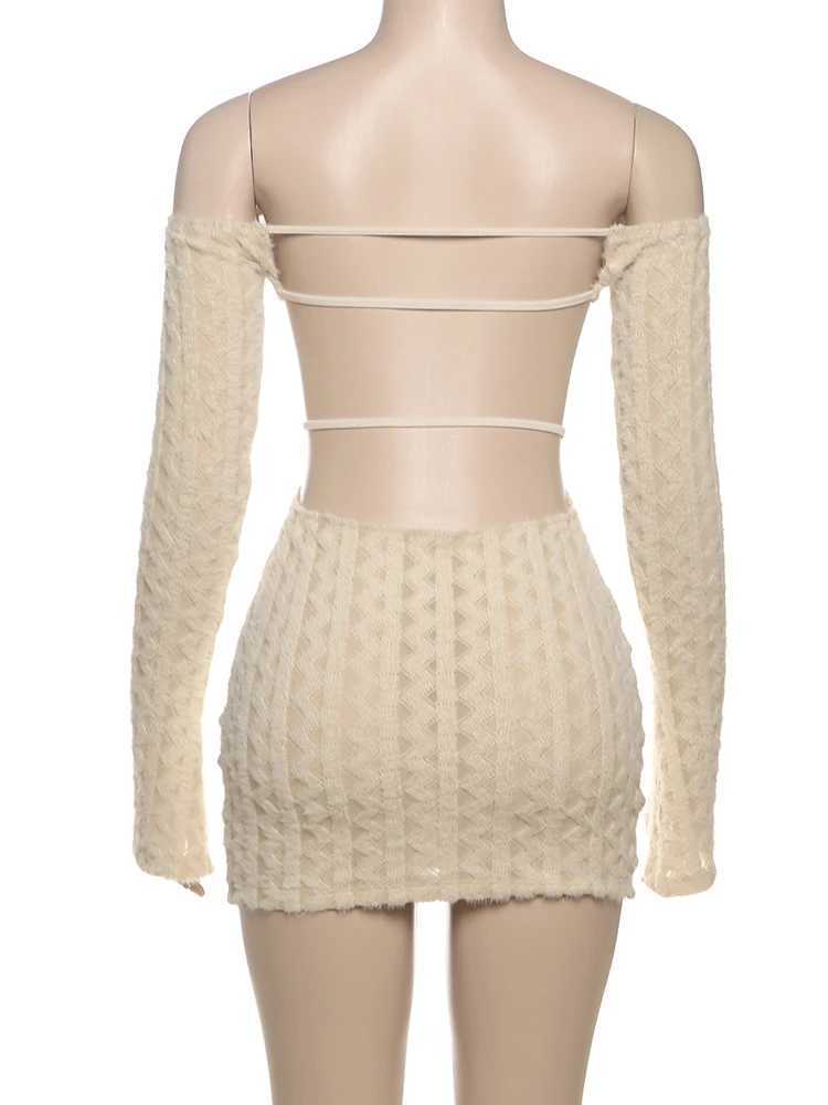 Weird Puss Backless Dress Women Thin 2025 Spring Knit Slash Neck Full Sve Stretch Midnight Clubwear Party Tight Mini BodyconXJ250115