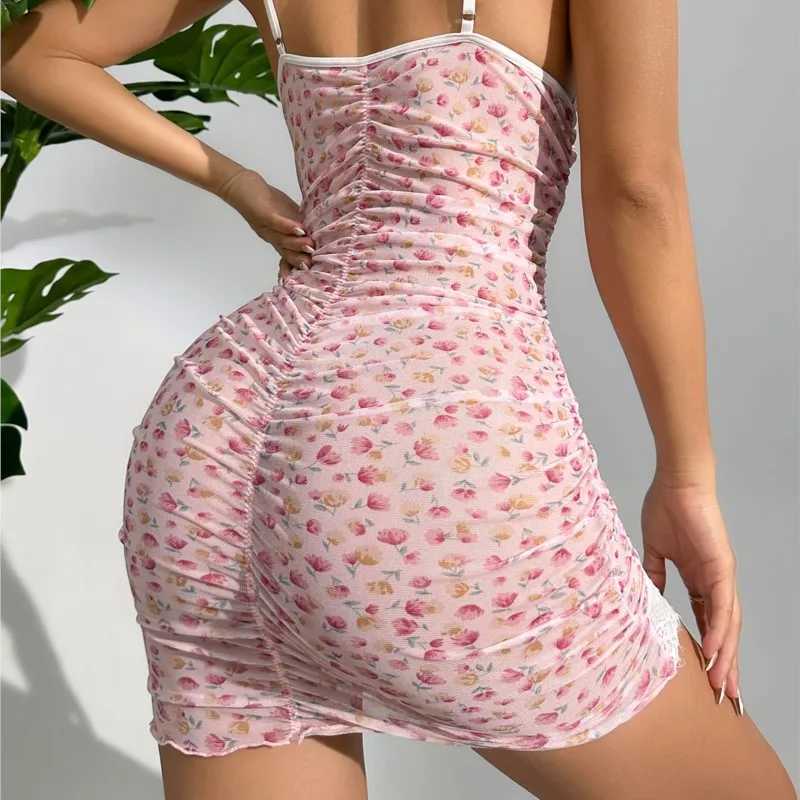 Dress patterned suspender pajama short skirt cute and sexy robe femmes Japanese mori dress sexy come women Fe clothingXJ250115