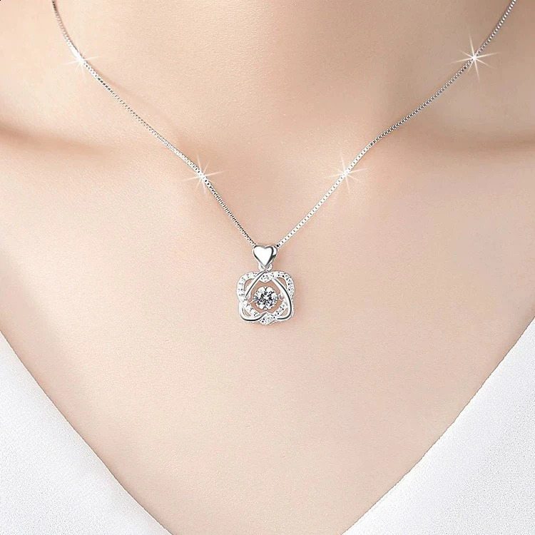Beating Heart Zircon Necklace With Lift Rose Gift Box For Girlfriend In Christmas Valentine Gift Fashion Jewelry 250117