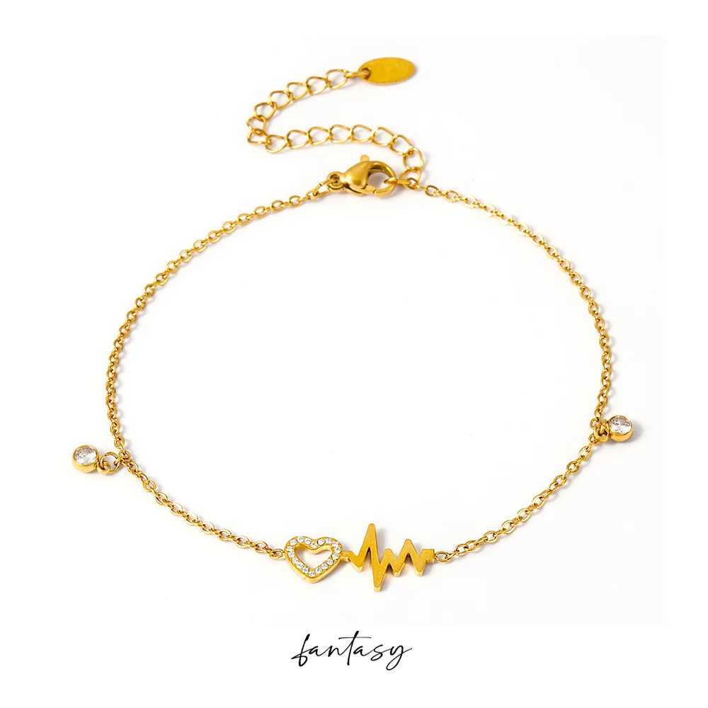 Shiny Zircon Hollow Heart Stainl Steel Anklet Womens Fashion Gold-plated Anklet Chain Leg Bracelet Waterproof Jewelry GiftXJ250121