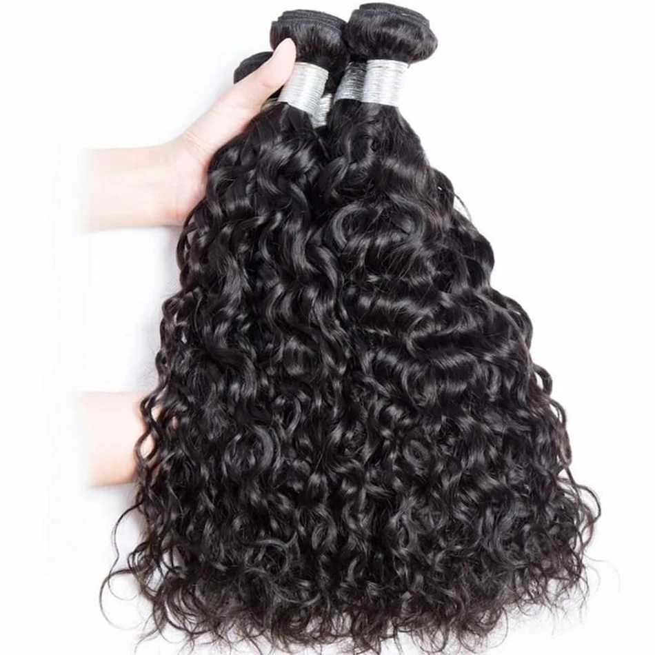 12A Water Wave Bundles With Clo Frontal Peruvian Deep Curl Wet and Wavy Bundles With Clo 100% Remy Human Hair WeaveXJ250120