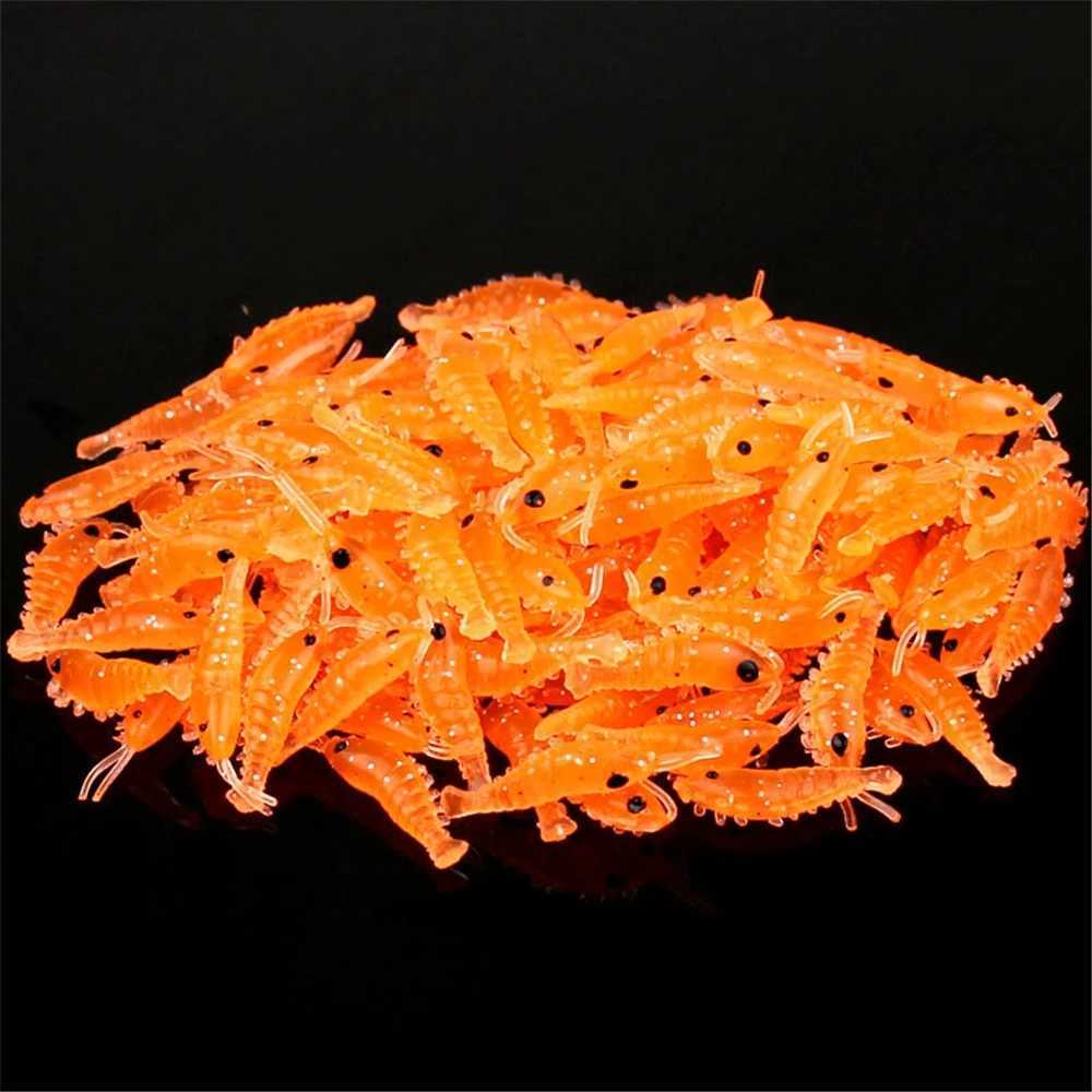 100pcs Soft Silicone Shrimp Fishing Lures 2.7cm 0.3g Small Light Green Freshwater Fishing Glow Shrimp Bait Carp Fishing pescaXJ250122