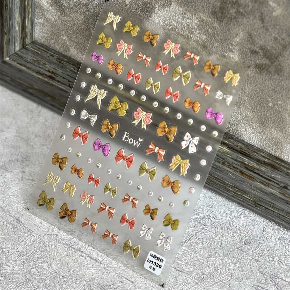 1pcs 5D Relief Red Strawberry Ribbon Heart Nail Art Stickers Japanese Brown Bow Nail Decorations Fashion Decals DIY AccessoriesXJ250120