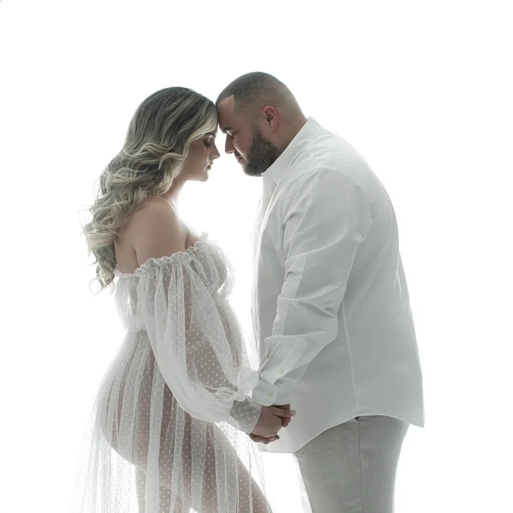 See Through Dot Tulle Maternity Po Shooting Long Dress Offthe Shoulder For Pregnant Woman Pography Props 250114z