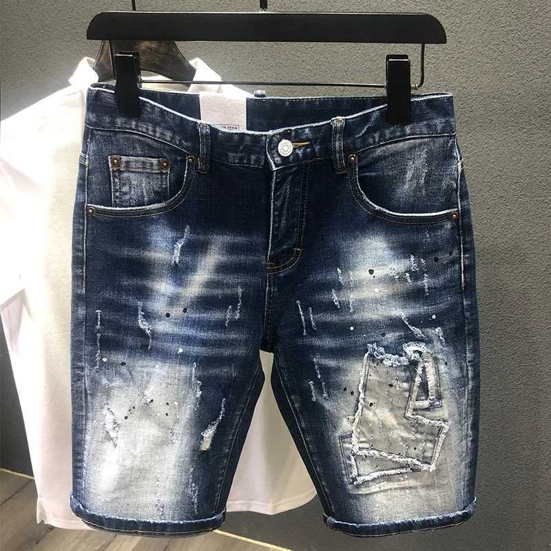 Mens Fashion Denim Shorts Holes Jeans New Summer Male Blue Ripped Jeans Shorts High Quty Man Straight Fit Denim Shorts Size 38 X250203