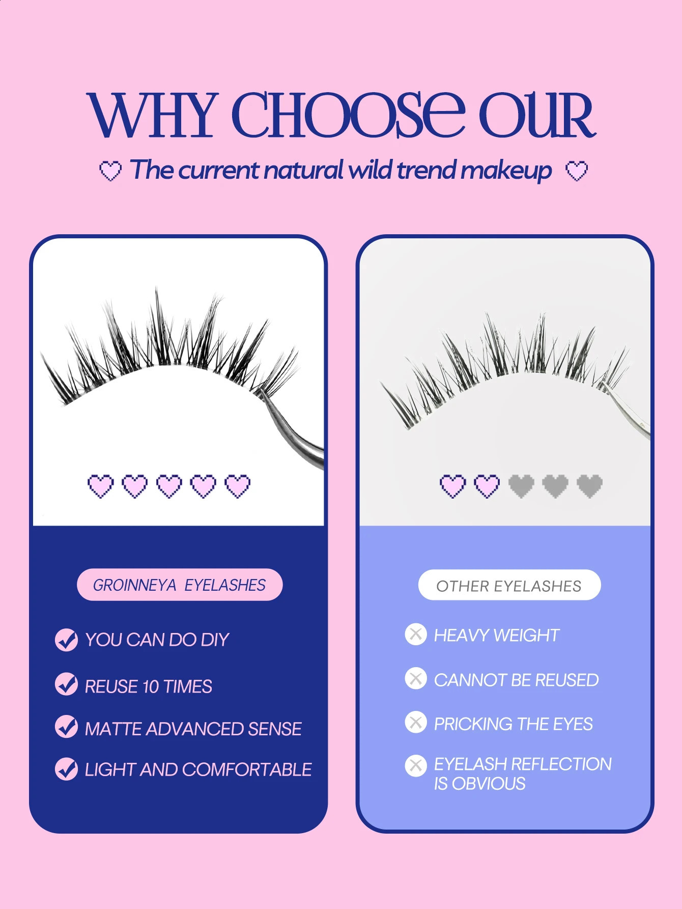 GROINNEYA Cat Eye Lashes Faux Mink Eyelashes Fake Lashes Natural Look Wispy Winged End Eye Elongated Eyelashes 250110