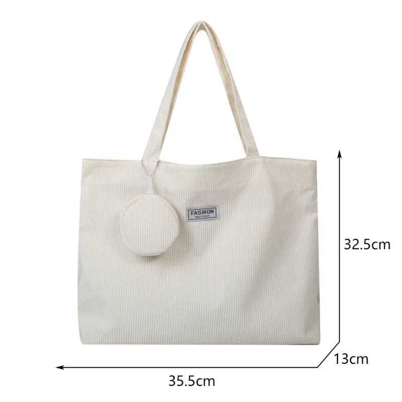 Women Corduroy Tote Handbag Zipper Vintage Tote Bag Foldable Shoulder Bag with Coin Bag Large Capacity Versatile HandbagsXJ250121