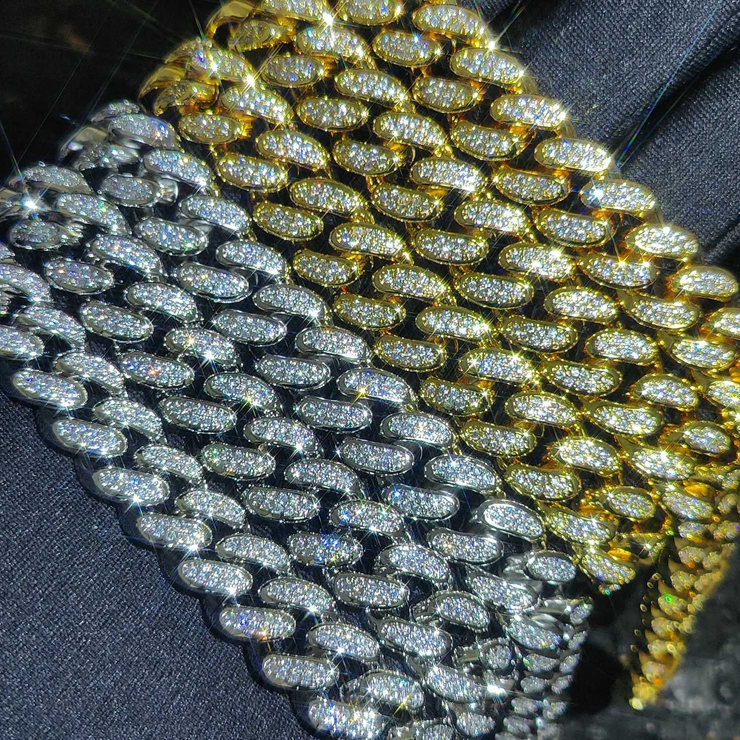 d Out 18K Gold Filled Miami Cuban Link Bracelet Chain 12mm Mens Hip Hop Jewelry Diamond CZ NecklaceXJ250114