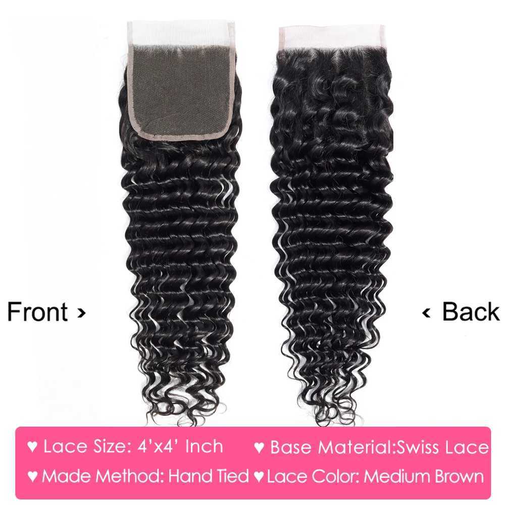 Aircabin Deep Wave Bundles With Clo Double Weft Remy Hair Wet and Wavy Bundles With 4x4 Lace Clo Deep Curly 3/4 BundlesXJ250120