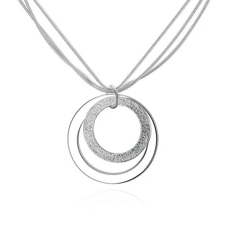 Charm 925 Sterling Silver 18 Inches Fine Double Circle Women Men Necklace For Fashion Temperament Jewelry Party WeddingXJ250114