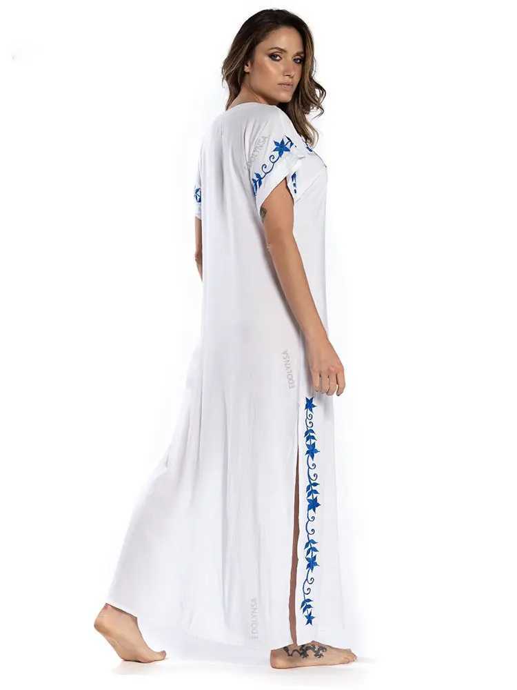 2023 Embroidery Kaftan Beach Cover Up Saida de Praia Swimsuit Women Bikini Cover-ups Tunic for Beach Pareo Sarong Beachwear Q790 W250120