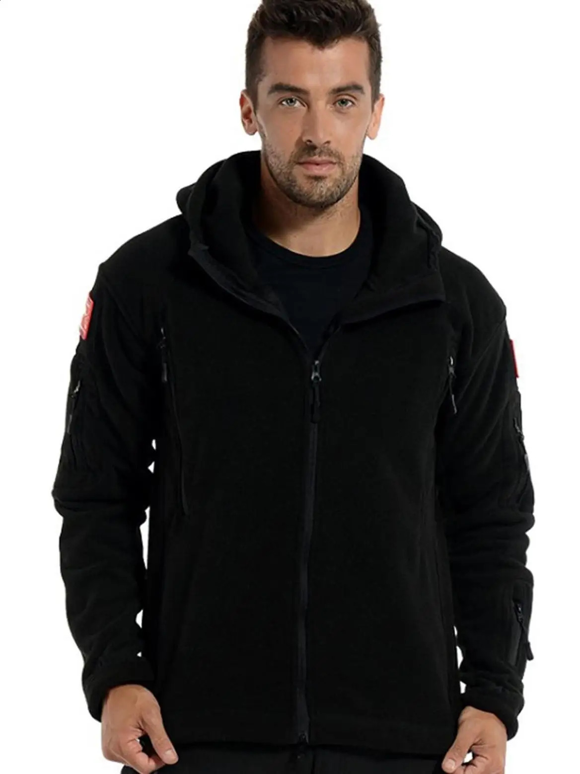 Mens Outdoor Fleece Lined Jacket Windproof Thermal Coat Lightweight Breathable Hooded Outerwear Multifunctional Hiking Skiing J 250122