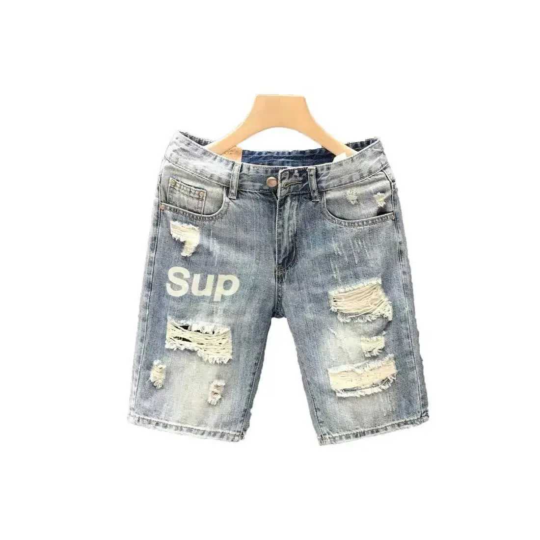 Fashion 2023 Summer Mens Blue Casual Solid Denim Jean Shorts with Ripped Holes Wash Designer Clothes Designer Mens Jeans X250203