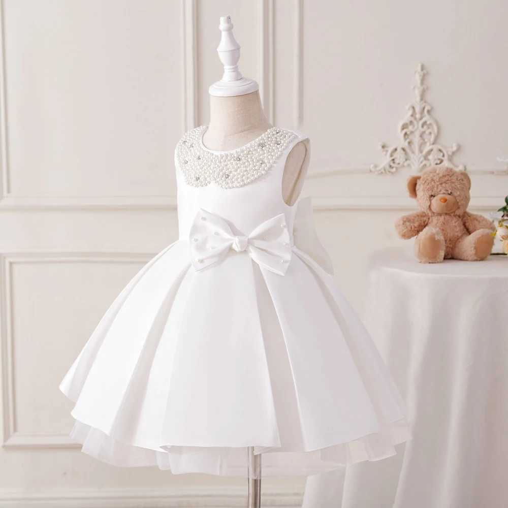 Newborn White 1st Birthday Dress For Baby Girl Clothes Beading Princess Dress Girls Dresses Big Bow Baptism Party Gown 0-4 Year X250203