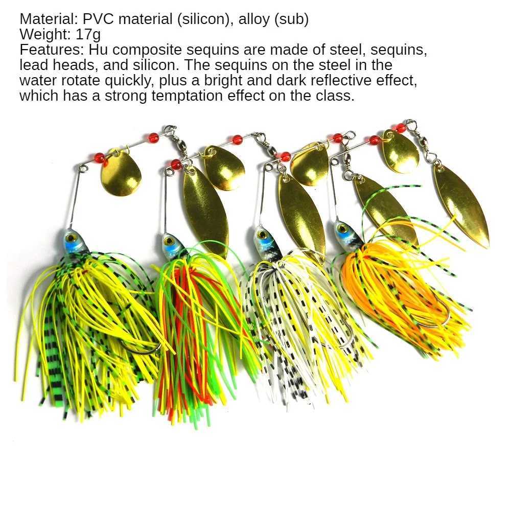4PCS 17g Spinnerbait Fishing Lure Wire Bait Metal Spinner Buzzbait Swimbait Hook JIG Kit Skirt peche For Bass Pike WinterXJ250122