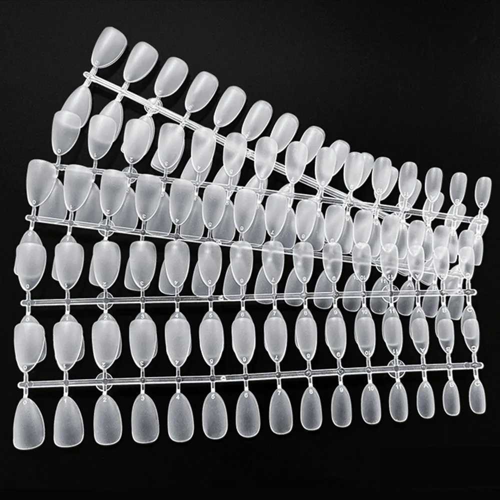 120pcs/bag matte pressed nail tip soft full cover fake nail oval almond carved fake nailW250120