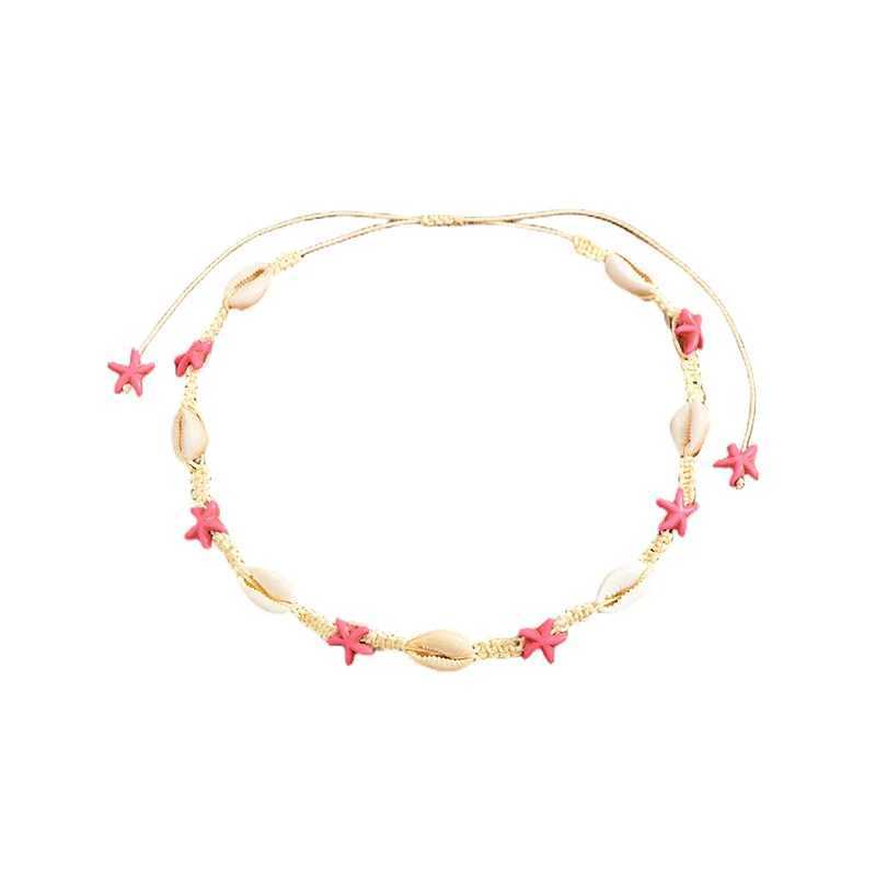 Kiss Jewelry Bohemian Summer Beach Shell Choker Necklace for Women Pink Starfish Seashell Weave Rope Chain Necklace Collar GiftXJ250121