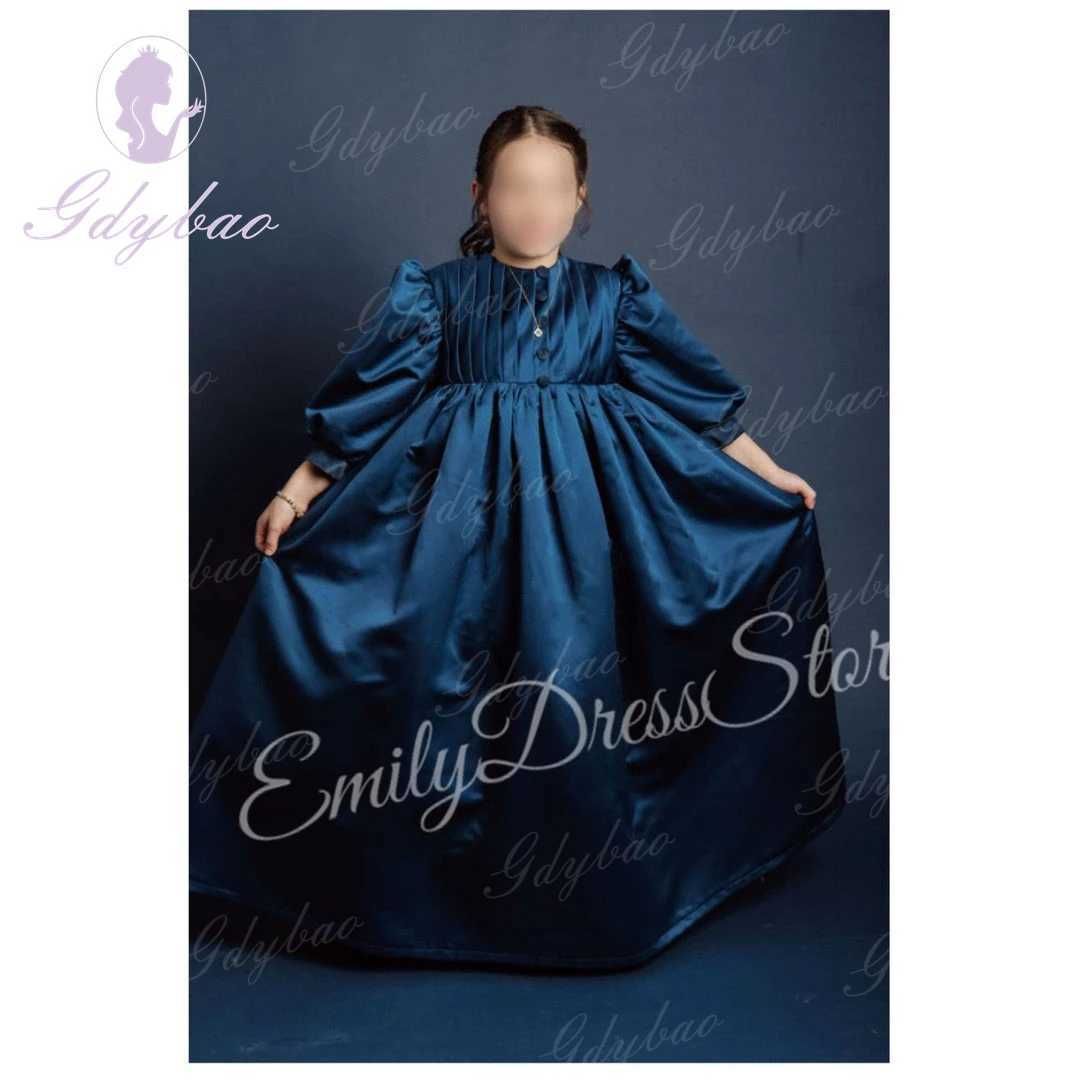 Customized Bridesmaids Flower Girl Dress For Wedding Satin Puffy Pleated Little With Bow Kids Birthday First Communion Baby Gown X250203
