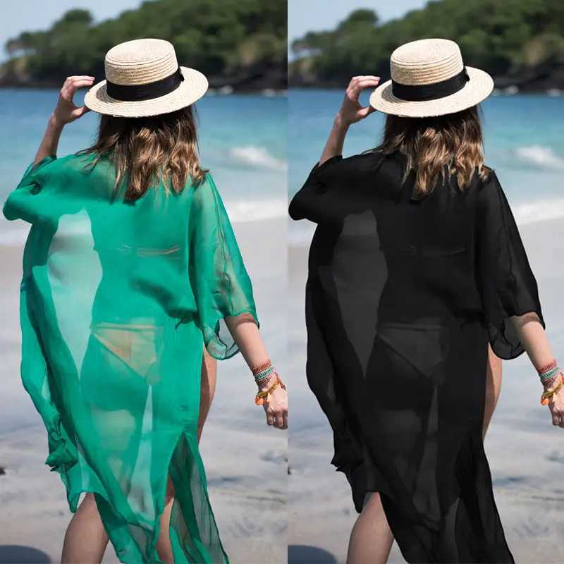 Summer Sexy Beach Dr Women Chiffon Bikini Cover Up Bathing Suit Tunics Kaftan Sarong Robe Swimsuit W250120